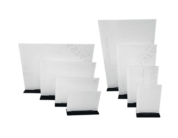 Laser Blanks : 3mm CLEAR Acrylic Boards with lip & 6mm Black Melamine or 5mm Clear Acyrlic Stand (Portrait and Landscape)