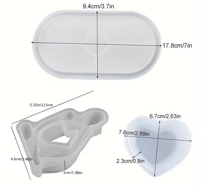 Resin & Epoxy : 3 Piece Silicone Mould Set Tray, Heart, Figurine [Code TU184_E)