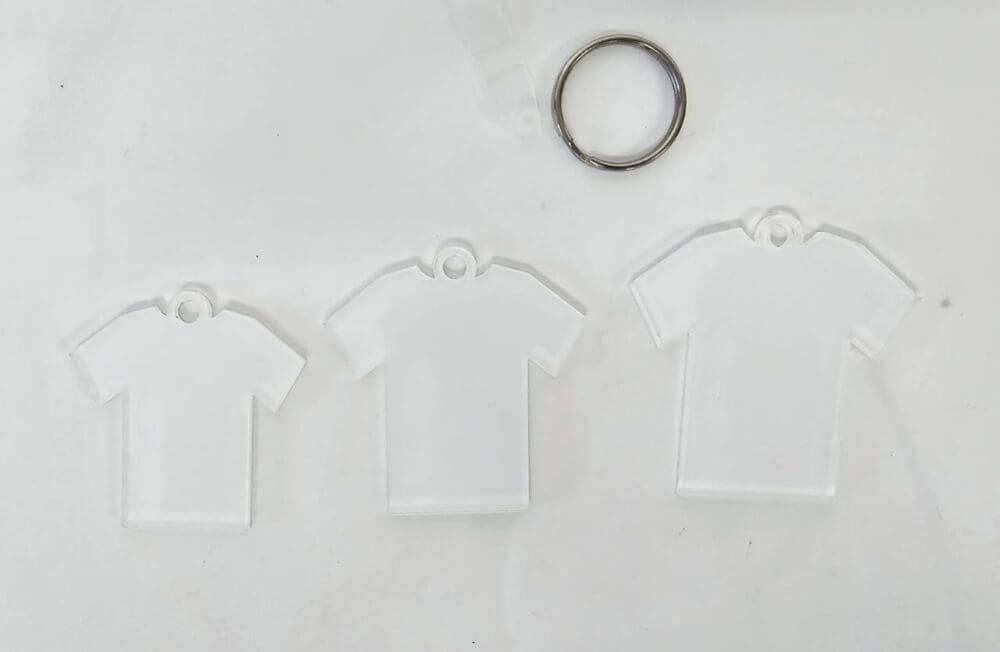 Tshirt_1 Laser Acrylic Shapes : Subli-Acrylic S, M or L, Tshirt Keychain + silver split keychain & clip (3 & 4mm)