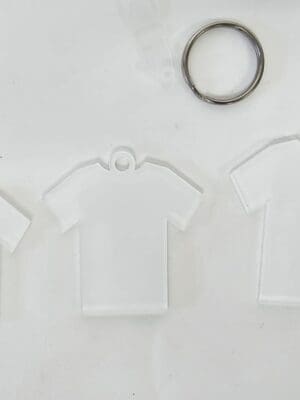 Tshirt_1 Acrylic Shapes : CLEAR S, M or L, Tshirt Keychain + silver split keychain (1.5, 2, 3 & 5mm)