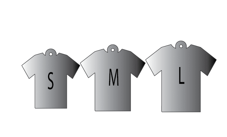 Tshirts Laser Acrylic Shapes : 3mm BLACK or WHITE S, M or L, Tshirt Keychain + 30mm Silver Split Keyring