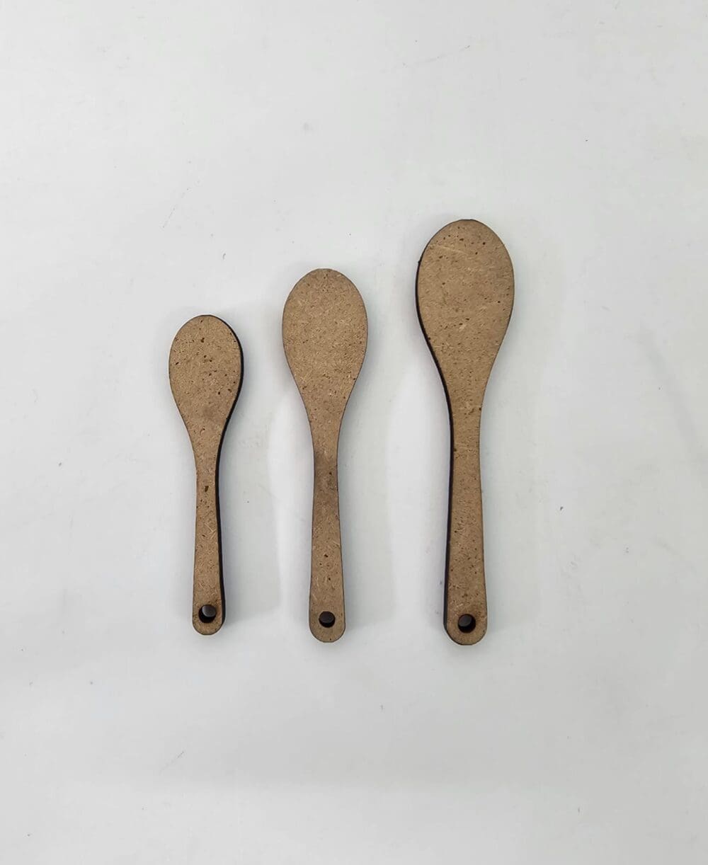 MDF : Plain MDF Wooden Spoon Keychain + silver split keyring (3 Sizes)