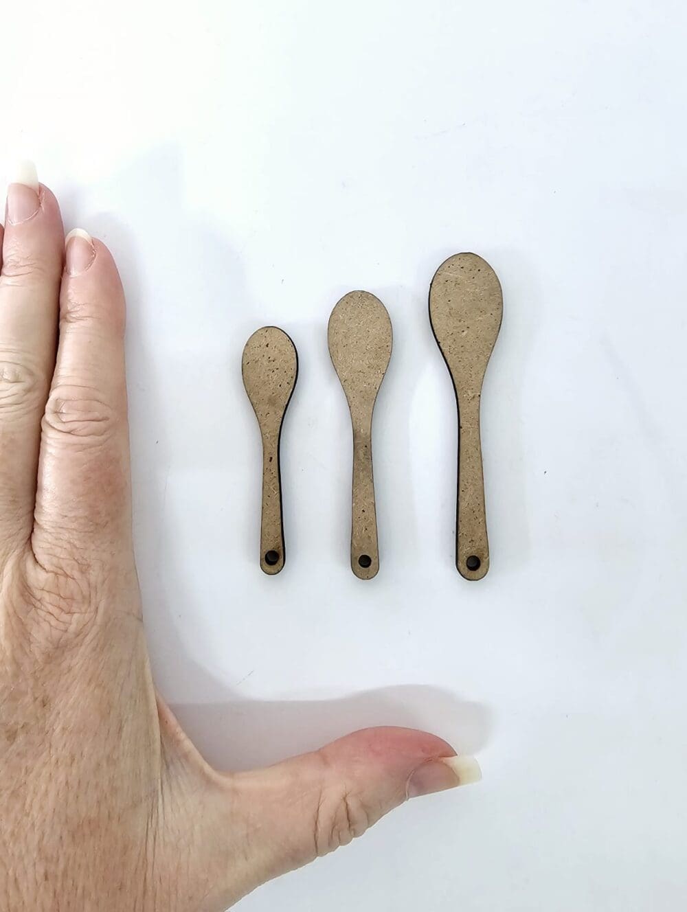 MDF : Plain MDF Wooden Spoon Keychain + silver split keyring (3 Sizes)