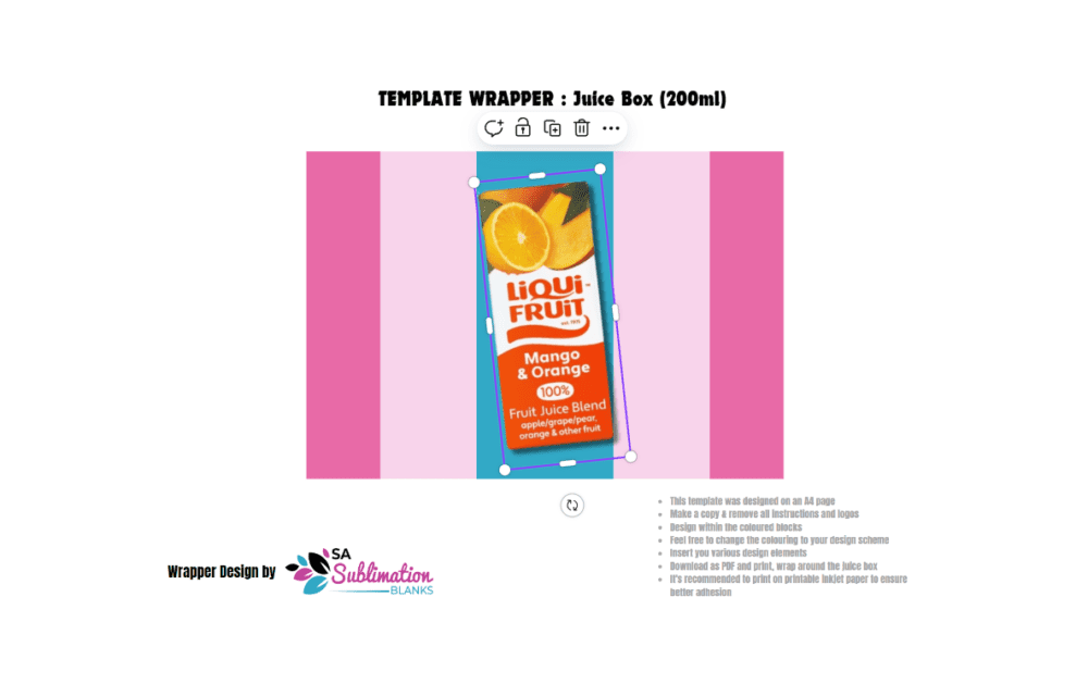 Design Corner : Template for Juice Box 200m (for Canva or PDF Download)
