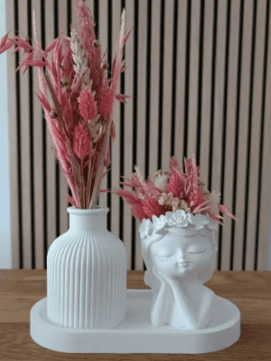 3pcsSiliconeMouldGirlVaceStripedVaseAndOvaltray2 Resin & Epoxy : 3 Piece Silicone Face Vase Design, Tall Ribbed Vase and Oval Tray Mould Set [Code TU184_F)