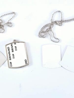 Sublimation Blanks : Double Sided Metal Army Dog Tag (White & Silver) (TTX)