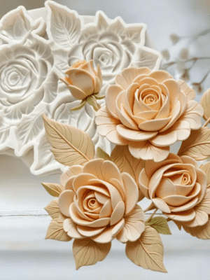 Elegant Rose and Leaf Silicon Fondant Mould.3 Silicone Mould : Elegant Rose and Leaf Silicone Mould