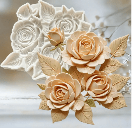 Silicone Mould : Elegant Rose and Leaf Silicone Mould