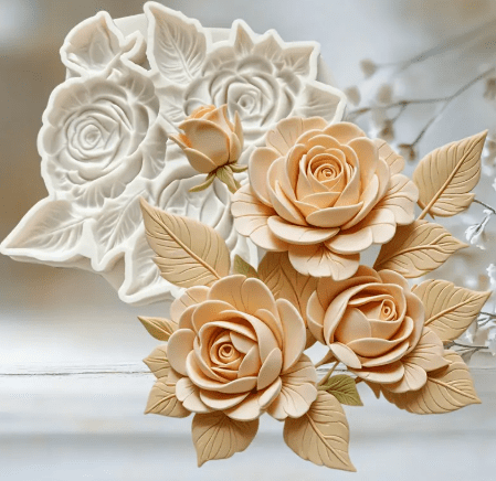 Silicone Mould : Elegant Rose and Leaf Silicone Mould