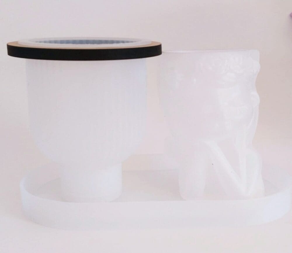 Resin & Epoxy : 3 Piece Silicone Face Vase Design, Tall Ribbed Vase and Oval Tray Mould Set  [Code TU184_F)