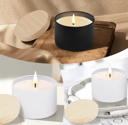 Wax Candle Supplies & Consumables : Black & White Tins (120ml)