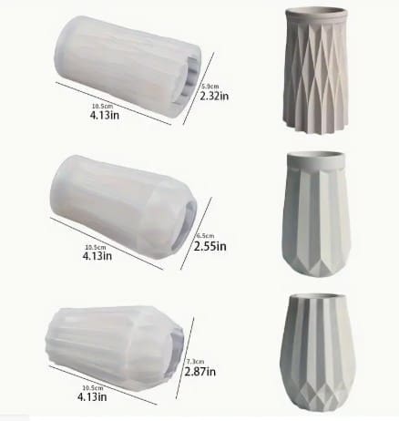 Silicone Mould : 3 Piece Origami Vase Silicone Mould Set (Code TUM_AG)