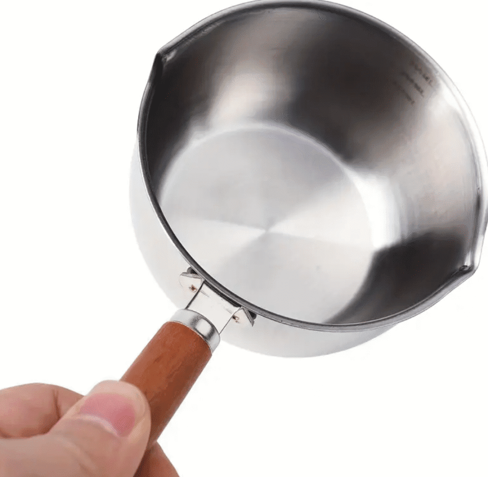 Arts & Crafts : 300ml Stainless Steel Measuring Cup or small Melting Pot with Wooden Handle (Includes Spoon)