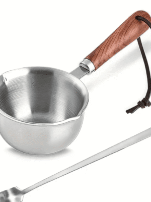 300ml Metal scoop_melting jar with spoon Arts & Crafts : 300ml Stainless Steel Measuring Cup or small Melting Pot with Wooden Handle (Includes Spoon)