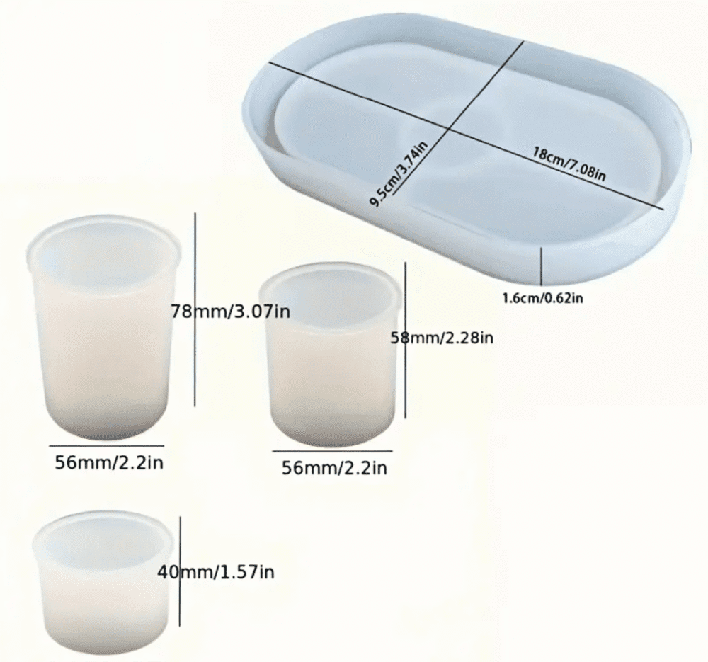 Resin & Epoxy : 4 Piece Oval Tray and S, M, L Round Jars Silicone Moulds (TUM_AL)  + Casting Support Jig for the Vase mould
