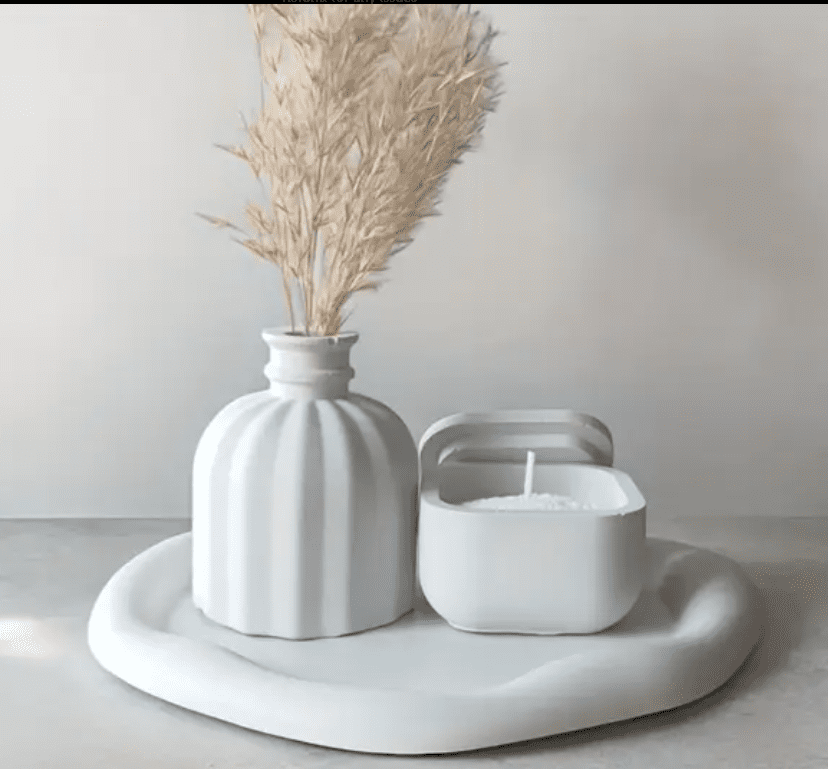 4 Piece Set Square Small Container, Vase and Irregular Tray Silicone Mould Silicone Moulds : 4 Piece Square Small Container Set, Vase and Irregular Tray Silicone Mould (Code TUM_AM) + Casting Support Jig for the Vase mould