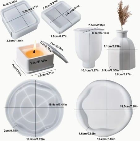4PieceSetSquareLargeContainer;VaseAndIrregularTraySiliconeMould Resin & Epoxy : 4 Piece Square Large Container Set; Vase and Irregular Tray Silicone Mould (Code TUM_AB) + Casting Support Jig for the Vase mould