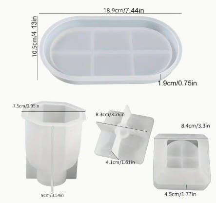 Resin & Epoxy : 4 Piece Oval Tray + Square Storage Container & Polygon Vase (TU184_AH) + Casting Support Jig for the Vase mould