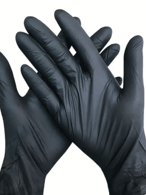 Black silicone gloves in hands Art & Craft Consumables : Black Disposable Silicone Gloves (Pack of 25 & 50)