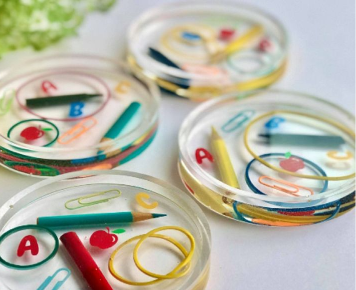 Cavity 6 coaster_teacher2 Resin & Epoxy : 6 Cavity, 2cm Deep, Round Deep Coaster Silicone Mould (6CAV)