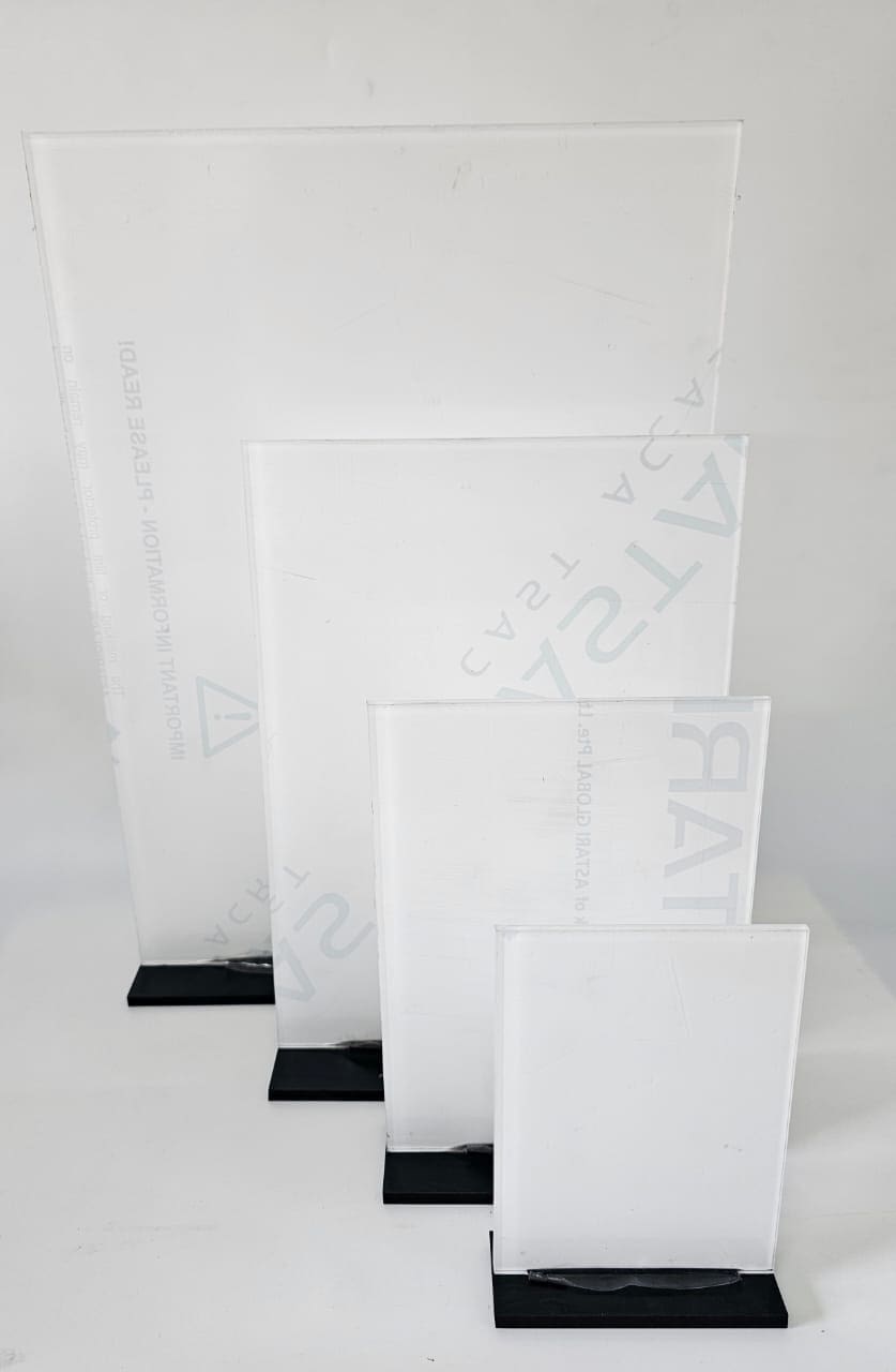 3D UV Print : Direct to 3mm CLEAR Acrylic Boards with lip & 6mm Black Melamine or 5mm Clear Acrylic Stand (A6, A5, A4 & A3, Portrait or Landscape)