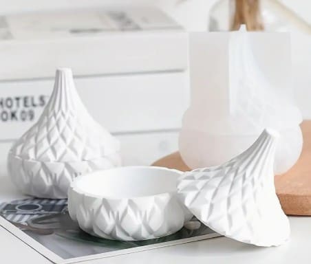 Silicone Moulds : 2 Piece Geometric Storage Jar & Lid Silicone Mould (Geo98)