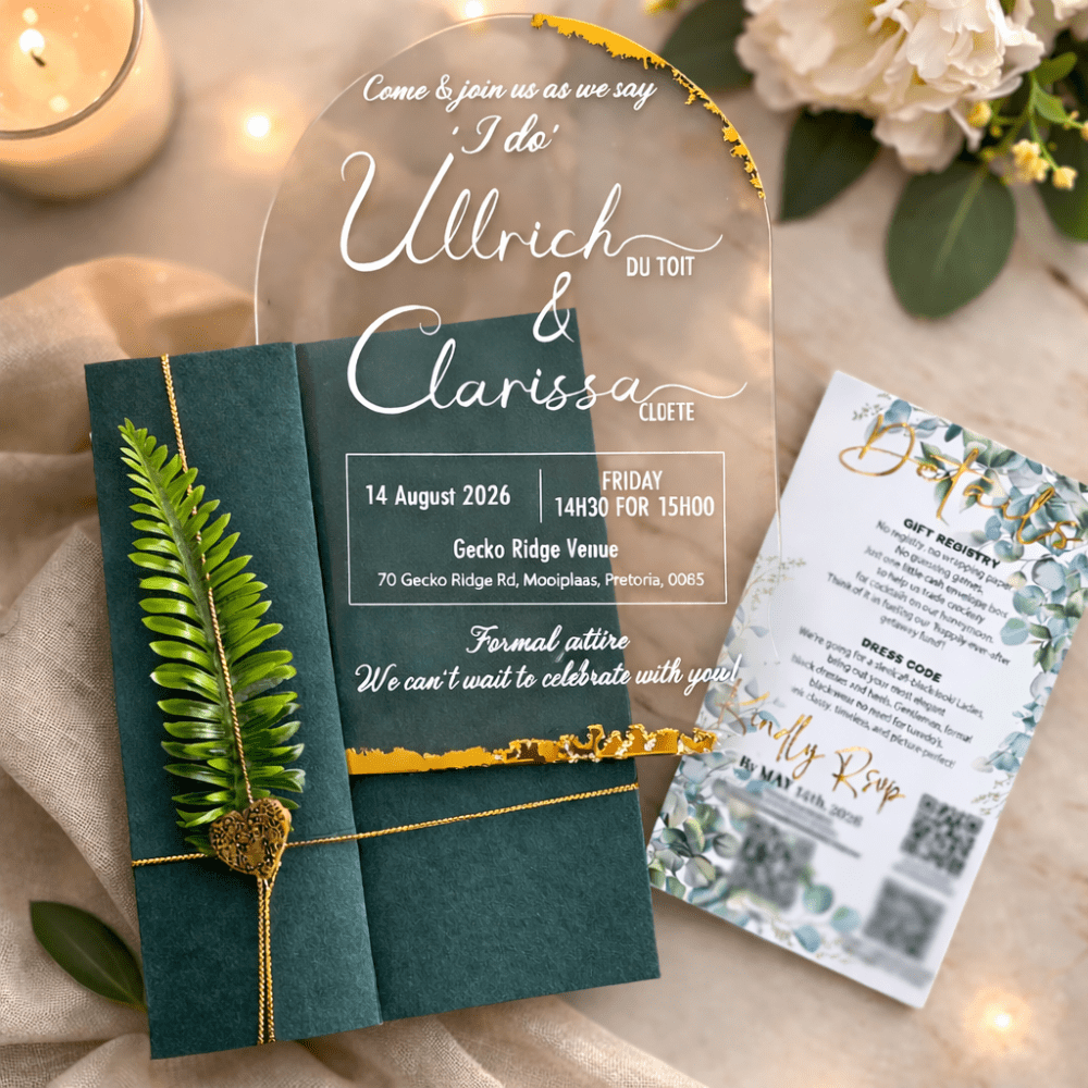 3D UV Prints : Invitations, Direct to Acrylic CLEAR A6 or A5