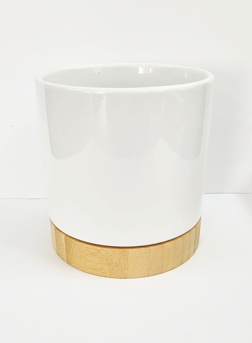 Sublimation Blanks : White Flower Pot With Wooden Base (ZZ)