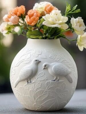 WhiteDoveEmbossedPlantVase.2 Silicone Moulds : Dove Embossed Vase (PPDZ37)