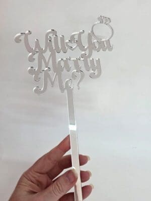 Will you marry me silver cake topper (1) Laser Acrylic : Will You Marry Me, Mirror Acrylic Cake Toppers