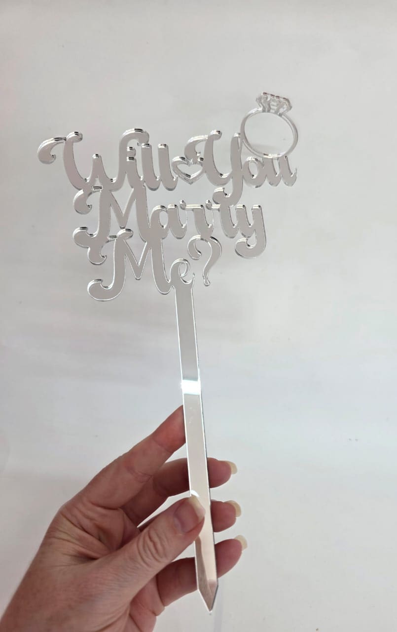 Laser Acrylic : Will You Marry Me, Mirror Acrylic Cake Toppers