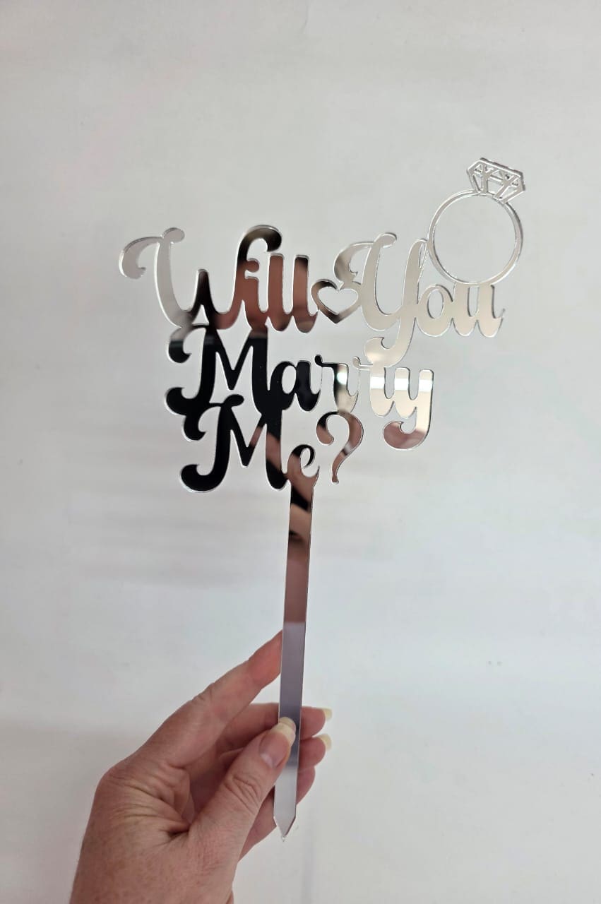 Laser Acrylic : Will You Marry Me, Mirror Acrylic Cake Toppers