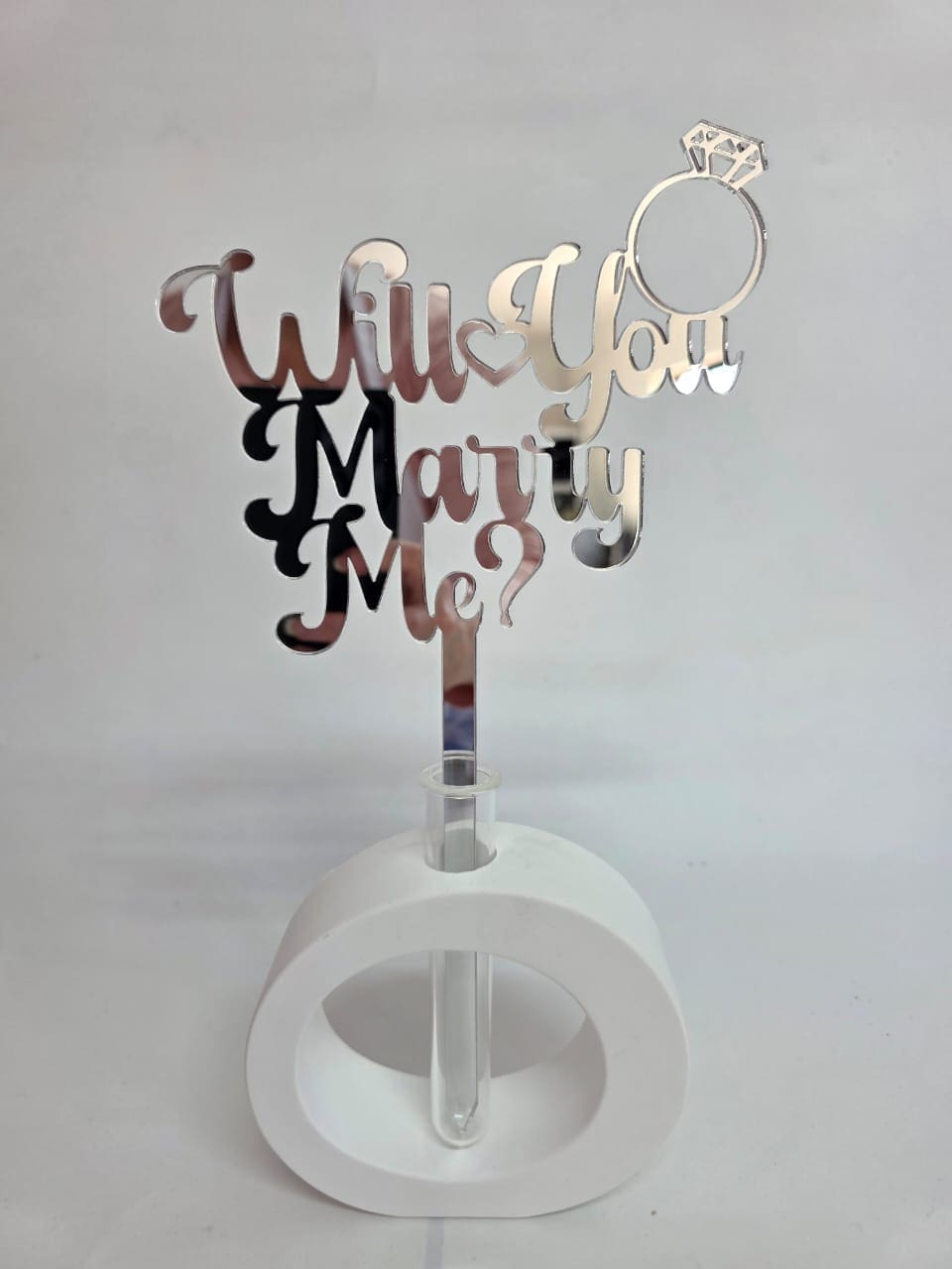 Laser Acrylic : Will You Marry Me, Mirror Acrylic Cake Toppers
