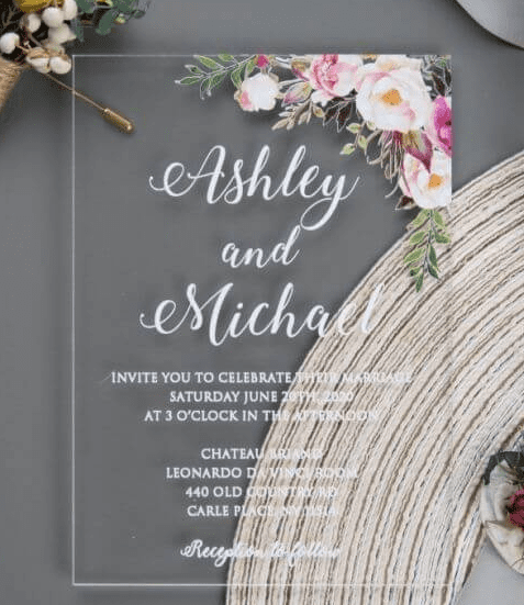 3D UV Prints : Invitations, Direct to Acrylic CLEAR A6 or A5