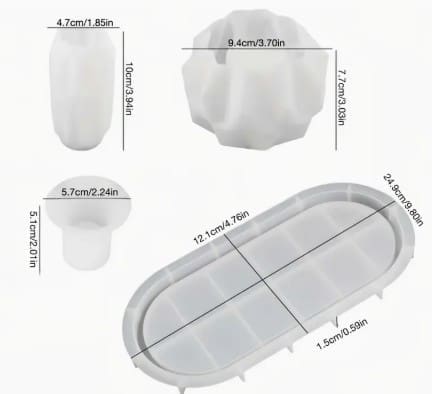 Silicone Mould : 4 Piece Geometric Vase Candle Silicone Mould Set (Code TUM_AH)