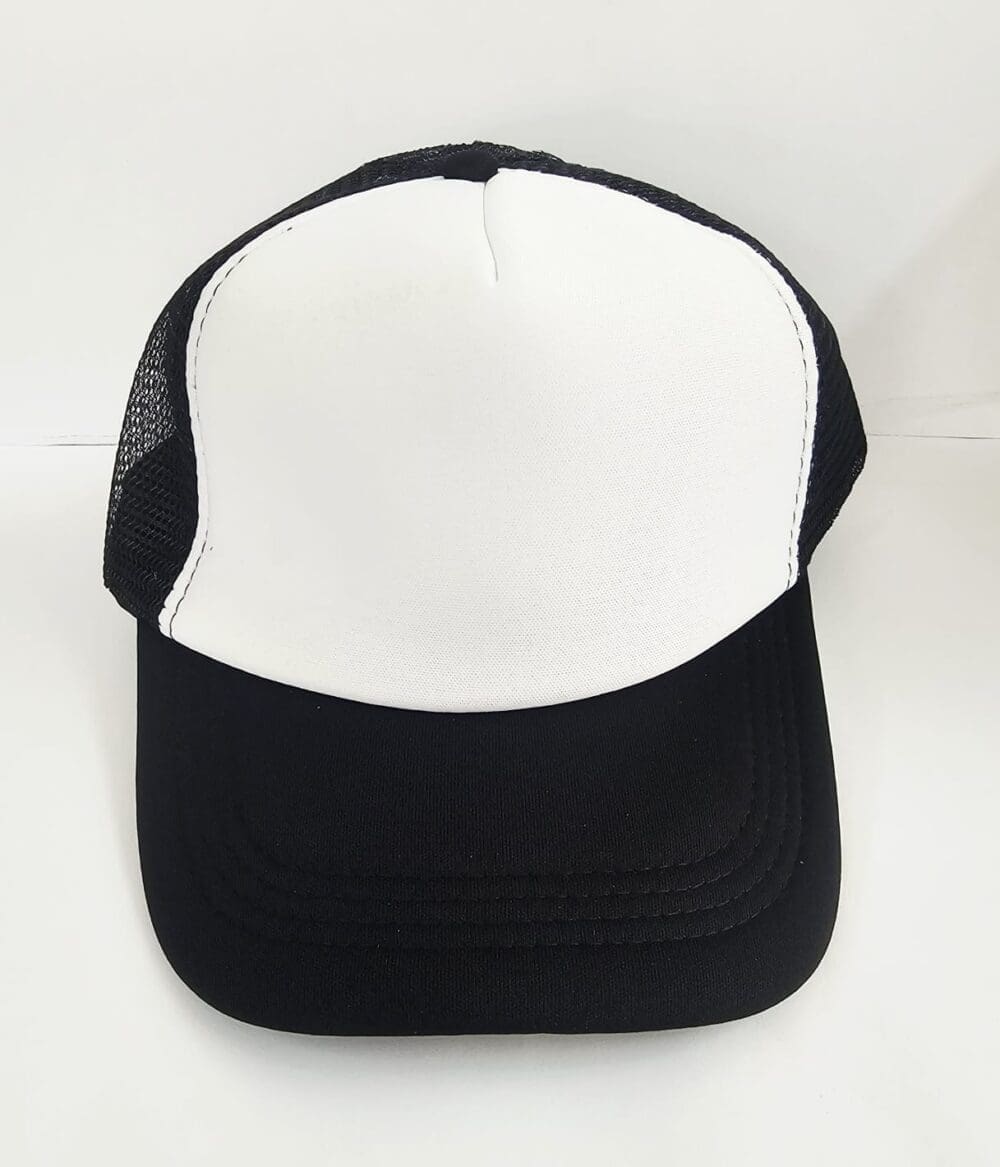 Sublimation Blanks : White 5-Panel Black Truck Cap For Sublimation (TTX)