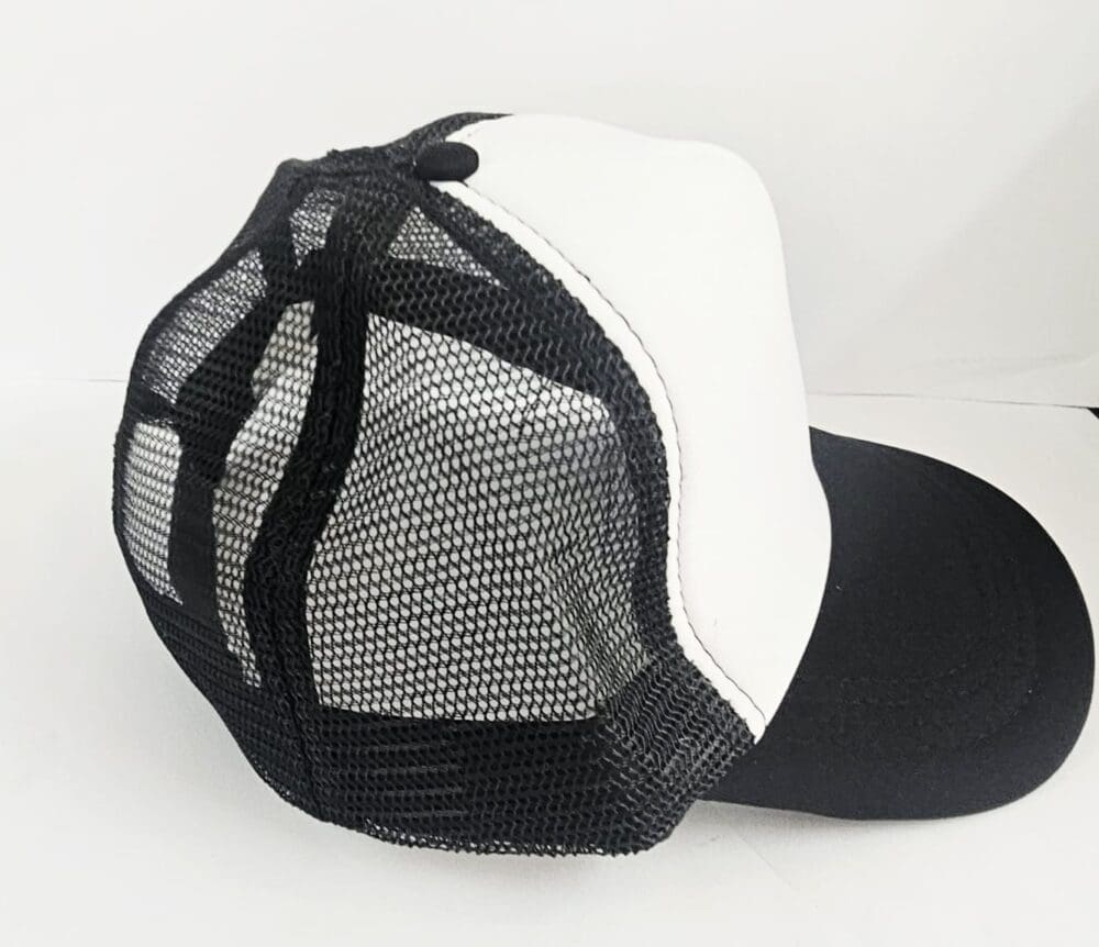 Sublimation Blanks : White 5-Panel Black Truck Cap For Sublimation (TTX)