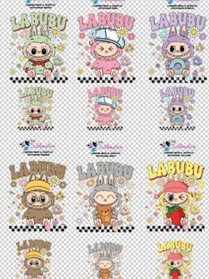 Labubu Mug & Keychain ALL UV DTF Decals : Preset Labubu Duo Combo, 11oz Mug & Keychain (6 colours)