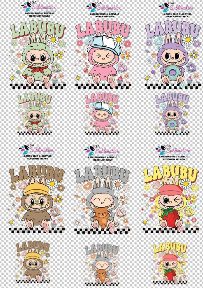 UV DTF Decals : Preset Labubu Duo Combo, 11oz Mug & Keychain (6 colours)