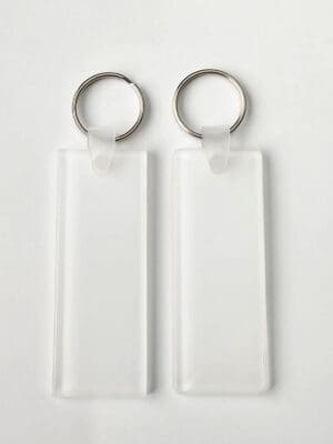 Laser Sublimation Blanks : 3 or 4mm RECTANGLE Subli-Acrylic, Keychain + with split keyring & clip (3 by 8cm)