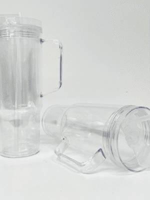 Snow Globe Tumblers : 40oz (1182,94mls) Plastic Stanley Dupe Styled Snow Globe Tumbler (with predrilled hole & plug)