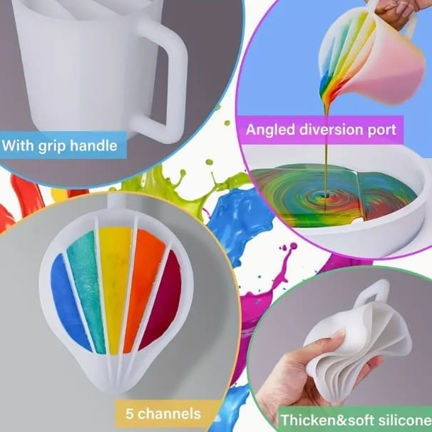 Arts & Crafts : 5 Channel 500ml Silicone Split Pouring Cup with Handle (Chasp)