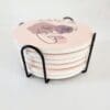 Personalised Gifting : Round Ceramic 6 Piece Coaster Set with Abstract Elegant Lady, "Beauty beings within"
