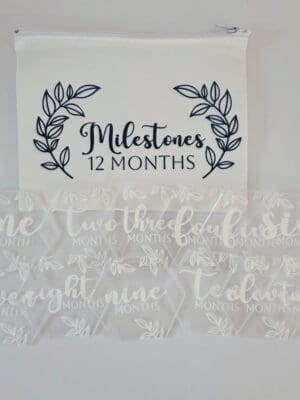 UV DTF : Baby Milestone Gift Set 1 to 12months Hexagon Discs in White UV Print (with or without storage bag)