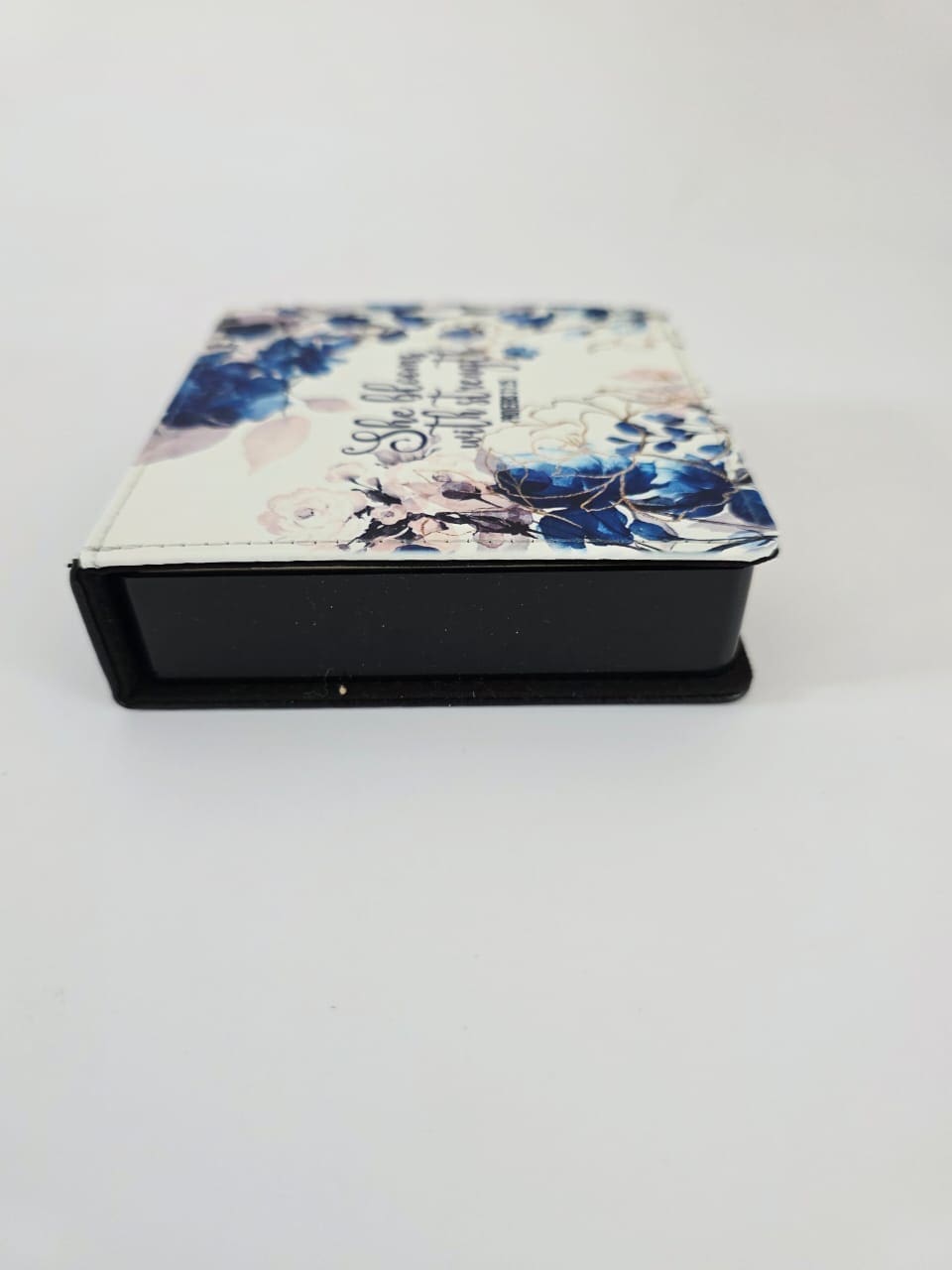 Personalised Gifting : Square PU Leather Memo Pad with theme floral print with "She Blooms with Strength Proverbs 31:25"