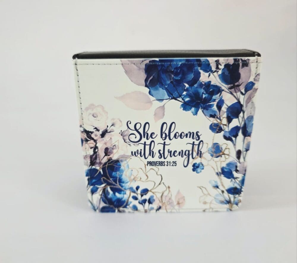 Personalised Gifting : Square PU Leather Memo Pad with theme floral print with "She Blooms with Strength Proverbs 31:25"