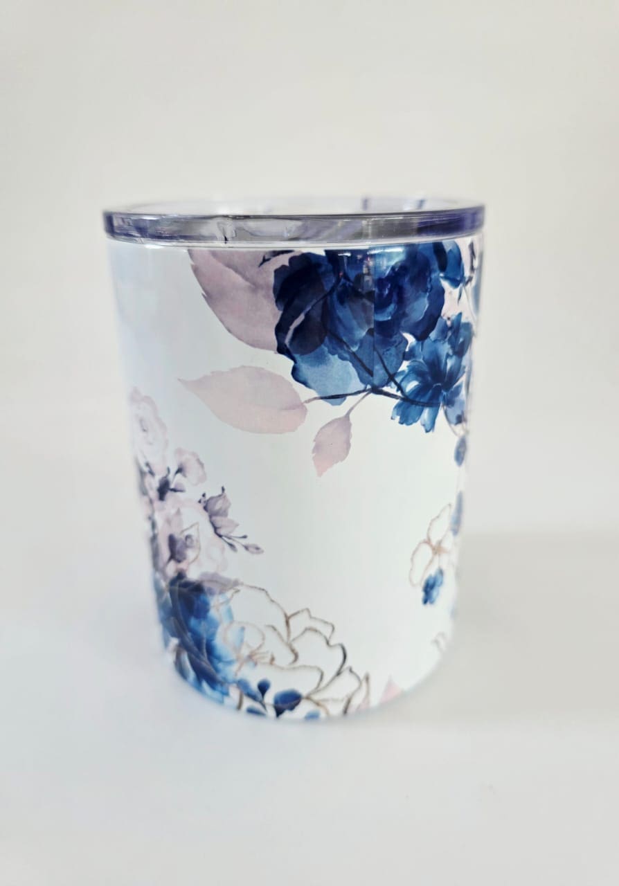 Personalised Gifting : 12oz Tumbler Double Inner Walled & Vacuumed with theme full wrap floral print with "She Blooms with Strength Proverbs 31:25"