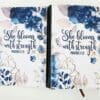Personalised Gifting : A5 PU Leather Note book with theme floral print with "She Blooms with Strength Proverbs 31:25"