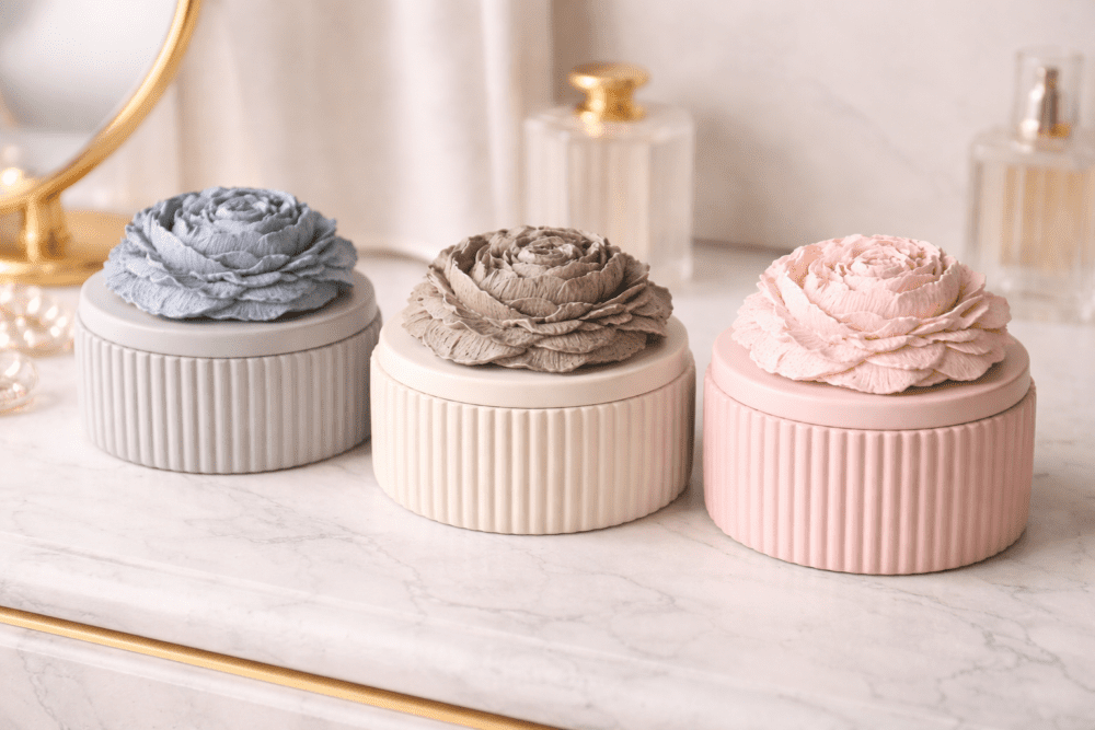 Silicone Mould : 3 Piece Striped Candle Jar + Peony Flower Silicone Mould Set (PFS)