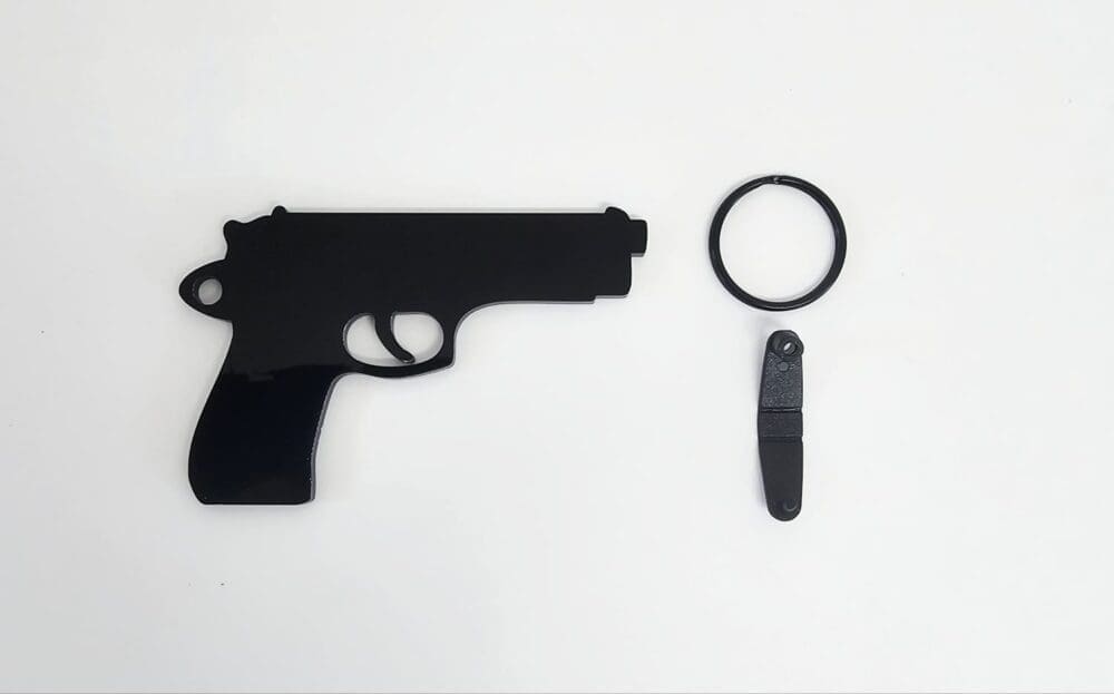 Black Acrylic Gun Keychain 3 Laser Acrylic Shapes : BLACK or WHITE Gun Keychain with split keyring & clip